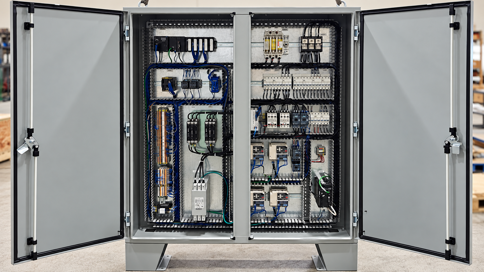 Custom industrial automation control panel built by Hillside Custom Machining
